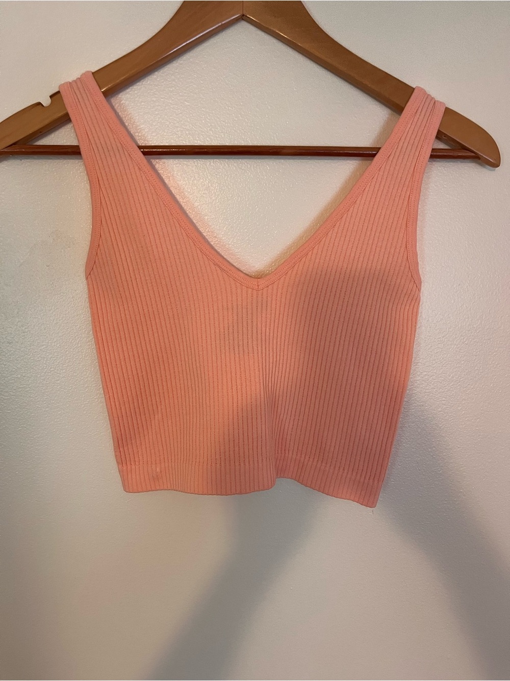 Free People Ribbed V-Neck Cropped Tank - Peach Pink
